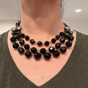 Chunky Necklace Black Enamel Multi Strand